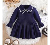 Abito maglia con colletto Peter Pan e pieghe per bambine, set da 2 pezzi, stile romantico, nuovi arrivi autunno inverno 2024 6-9M,9-12M,12-18M,18-24M,2-3YColore unicoMaglia Pettinata