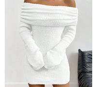 Abito maglione a maniche lunghe con spalle scoperte spesso, abito mini aderente soffice, abito corto sexy, abito elegante da donna, abito bianco casual autunnale L,M,S,XL,XS,XXSTessuto in maglia