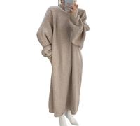 Abito Maglione da Donna Abito Spesso in Maglia A Maniche Lunghe Autunno Inverno Invernale Abito Maxi Vintage Oversize in Maglia con Collo Alto E Moda Casual,Albicocca,Taglia Unica