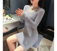 Abito Maglione In Pelliccia Sintetica Da Donna A V Slim Fit Lungo Caldo