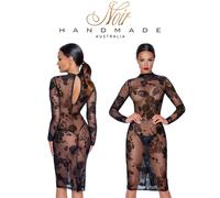 Abito maniche lunghe NOIR HANDMADE elastico TRANSPARENT powernet DRESS w Sleeves