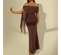 Abito marrone elegante a spalle scoperte, aderente e dritto, adatto per feste di compleanno, banchetti, eventi di incontro in primavera/estate, può essere indossato come sottoveste in autunno/inverno,