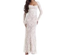 Abito, maxi abito, 2 pezzi corsetto Capelet floreale morbido mesh sexy abito da sera scialle coulisse corsetto in pizzo maxi abito, bianco, S