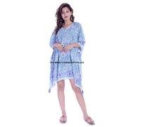 Abito Maxi Hippie Boho In Cotone 100% Con Stampa A Mano Verde Floreale Taglia
