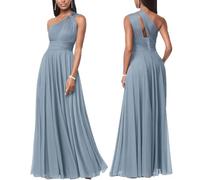 Abito Maxi in Chiffon A Una Spalla Formale da Donna per Abito da Damigella d'Onore Ospite di Nozze,Blu,XL