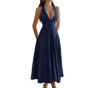 Abito Maxi Jacquard con Scollo Americano, Linea A, Schiena Nuda per Gala(Navy blue,XL)