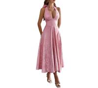 Abito Maxi Jacquard con Scollo Americano, Linea A, Schiena Nuda per Gala(Pink,M)