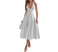 Abito Maxi Jacquard con Scollo Americano, Linea A, Schiena Nuda per Gala(White,XL)