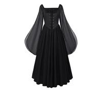 Abito Maxi Rinascimentale Medievale Vittoriano Gotico Steampunk Donna | Abito Lungo Storico Linea A Vita Elastica Strega Fata Halloween Cosplay Fiera Rinascimentale