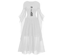 Abito medievale da donna, a maniche a tromba, stile retrò, lunghezza al ginocchio, elegante, gotico, grandi dimensioni, costume da strega, linea ad A, con lacci, maxi abito da sera