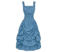 Abito medievale da donna, a maniche corte, per Halloween, per il Rinascimento, stile irlandese, stile rococò, da principessa, maniche a tromba, linea ad A, abito lungo barocco, per Halloween, Azzurro