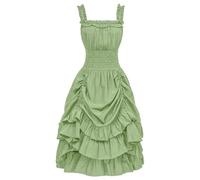 Abito medievale da donna, a maniche corte, per Halloween, per il Rinascimento, stile irlandese, stile rococò, da principessa, maniche a tromba, linea ad A, abito lungo barocco, per Halloween, verde, M