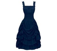 Abito medievale da donna, a maniche corte, per Halloween, per il Rinascimento, stile irlandese, stile rococò, da principessa, maniche a tromba, linea ad A, abito lungo barocco, per Halloween, Blu, XXL