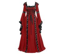 Abito medievale da donna a tromba, maxi abito da donna con lacci, abito da palazzo vittoriano, elegante, vintage, per feste, Halloween, feste, costume da principessa, regina, A01-rosso., M