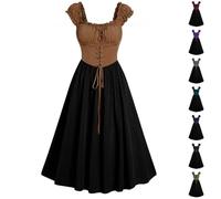 Abito medievale da donna, abito da principessa, elegante, per carnevale, Halloween, elegante, da sera, da cocktail, da festa, in linea ad A, per stile retrò gotico Lolita, 13-oro, M