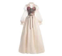 Abito medievale da donna, abito rinascimentale, maxi costume da strega da fata rinascimentale, orlo increspato, abiti vittoriani con maniche a sbuffo, costume medievale da donna fai
