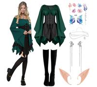 Abito medievale da donna, abito tradizionale irlandese, costume gotico, da donna, con orecchie da elfo, accessorio per capelli, per il rinascimento, per ragazze, Halloween, Carnevale