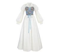 Abito medievale da donna, abito vittoriano con maniche a sbuffo, costume rinascimentale da strega da fata increspato per donne