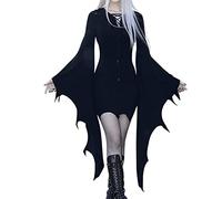 Abito medievale da donna con maniche a pipipistrello, per cosplay, abito gotico, nero, elegante, divertente, per feste di Halloween, Blu marino, S