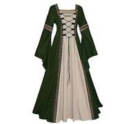 Abito medievale da donna con maniche a tromba, maxi abito da donna con lacci, stile vittoriano, stile retrò, da principessa, per feste di Halloween, per club, feste, costumi da sera, A01-verde., XL