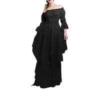 Abito medievale da donna con volant, abito rinascimentale, maxi abito da donna a tromba, nero, steampunk, abito da ballo, stile retrò, elegante, linea A, per cocktail, Halloween, carnevale, club