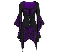 Abito Medievale Da Donna Gotico Da Palazzo Vintage Costumi Di Halloween Con Maniche a Pipistrello Strega Vestito Da Steampunk Carnevale Horror Abito Da Vampiro Cosplay Teschio Costume Da Strega