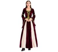 Abito medievale da donna in velluto, maxi abito da donna, a maniche a tromba, per il Rinascimento vittoriano, per il tempo libero, per Halloween, Carnevale, costume retrò, Colore: rosso, L