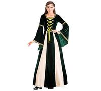 Abito medievale da donna in velluto, maxi abito da donna, a maniche a tromba, per il Rinascimento vittoriano, per il palazzo, regina, per feste di Halloween, costume retrò, verde, L