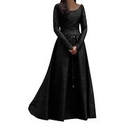 Abito medievale da donna, lungo, per il rinascimento, nero, verde, rosso, gotico, costume da Halloween, costume da carnevale, slim fit, medievale, maxi abito a maniche lunghe, vintage, Nero , L