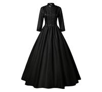 Abito medievale da donna, maxi abito rinascimentale, da donna, nero, stile vittoriano, vintage, elegante, da sera, per Halloween, per feste, per feste e feste, Nero , XXL