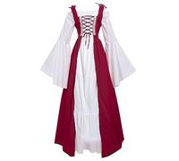 Abito medievale da donna, medievale, abito medievale, da donna, taglia media, grande, elegante, a maniche svasate, scollo quadrato, retrò, cosplay, vestito, carnevale, Halloween, festa, abito vintage