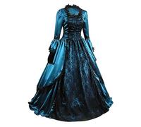 Abito medievale da donna vestito da principessa verde scuro Elegante abito a palloncino con scollo a giro manica lunga Abiti vittoriano con orlo largo Abiti da corte rinascimentale di Halloween