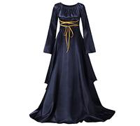 Abito Medievale Donna Vestito Nero Lungo Donna Maniche a Tromba Abito Medievale Retrò Abito Gotico Da Donna Vestito Halloween Donna Vestito Autunno Donna Vestito Donna Elegante Cerimonia (Navy, S)