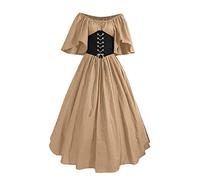 Abito Medievale retrò da Donna Rinascimento Vintage Manica Corta Vestito con Cravatta Patchwork Abito da Principessa Gotico Punk Abito da Corte Abito da Festa di Halloween Elegante Vestito da Sera
