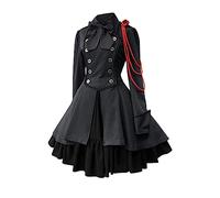 Abito Medievale retrò Donna con Fiocco Maniche Lunghe Scollo Rotondo Abito Gotico Rinascimentale Solido Gonna a Volant in Rete Vintage Elegante Vestiti da Sera da Cocktail Cosplay Festa di Halloween
