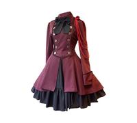 Abito Medievale retrò Donna con Fiocco Maniche Lunghe Scollo Rotondo Abito Gotico Rinascimentale Solido Gonna a Volant in Rete Vintage Elegante Vestiti da Sera da Cocktail Cosplay Festa di Halloween