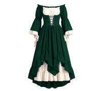 Abito medievale rinascimentale da donna, con spalle scoperte, maniche a sbuffo, corpetto con lacci, per Halloween, costume da duchessa con gonna a volant per feste a tema, giochi di ruolo, ospiti di