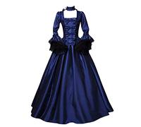 Abito medievale rinascimentale da donna taglie forti 1800 abito da ballo in maschera abiti retrò con volant a maniche lunghe con lacci abito rococò corest costumi vittoriani, Blu, XXL