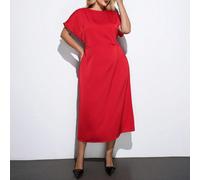 Abito midi aderente a vita con scollo rotondo e maniche corte, tinta unita, adatto per vacanze, casual business, in raso, elegante, disponibile in taglie comode 0XL,1XL,2XL,3XL,4XL,5XLTessuto intrecci