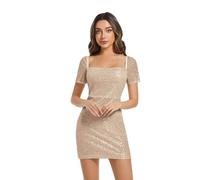 Abito Midi Aderente con Paillettes Scintillanti per Un Elegante Abbigliamento da Festa, per Una Serata Fuori, Un Festival, Un Elegante Abito da Sera con Design Senza Maniche (Khaki, M)