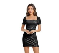 Abito Midi Aderente con Paillettes Scintillanti per Un Elegante Abbigliamento da Festa, per Una Serata Fuori, Un Festival, Un Elegante Abito da Sera con Design Senza Maniche (Black, XXL)