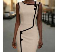 Abito midi aderente con scollo rotondo senza maniche, a righe irregolari in contrasto bianco e nero, con cintura in vita, elegante, romantico, casual, adatto per tutti i giorni, lavoro, cena, primaver