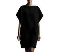 Abito midi casual con spalle scoperte con maniche sovrapposte, linea ad A, grandi tasche, scollo rotondo, perfetto per tutti i giorni, ufficio, vacanze, Nero , 5XL