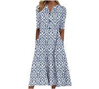 Abito midi casual da donna in stile etnico vintage con stampa floreale con scollo a V abiti a maniche corte per le signore Flowy A-Line lungo prendisole da indossare tutti i giorni Il mio ordine
