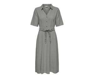 Abito midi con cintura e collo a camicia Beige L Tinta unita