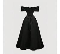 Abito midi da donna con spalle scoperte e vita annodata, bordeaux, adatto per autunno/inverno, Ognissanti, Nightmare Before Christmas, costume di Ognissanti per donna, festa, elegante. Abito in raso r