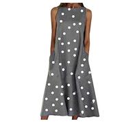 Abito midi da donna con stampa swing rotondo grande maxi abito estivo da donna collo tasca vacanza spiaggia abiti da donna casual estate, Grigio, XL
