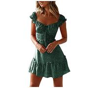Abito midi da donna Empire Line per il Regno Unito, girocollo, estivo, con cintura, stile boho, maxi abito con maniche, abiti estivi taglie forti, abito da festa, elegante abito midi per feste, Verde