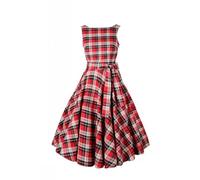 Abito Midi Donna a Quadri Senza Maniche a Linea A con Vita Segnata e Gonna Ampia Stile Audrey Hepburn(Red, M)