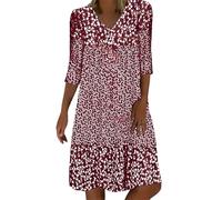 Abito Midi Donna con Stampa Floreale, Scollo a V e Maniche a Tre Quarti, Vestito Casual Comodo e Fresco, Ideale per Passeggiate, Vacanze e Tempo Libero, Disponibile in Diverse tonalità